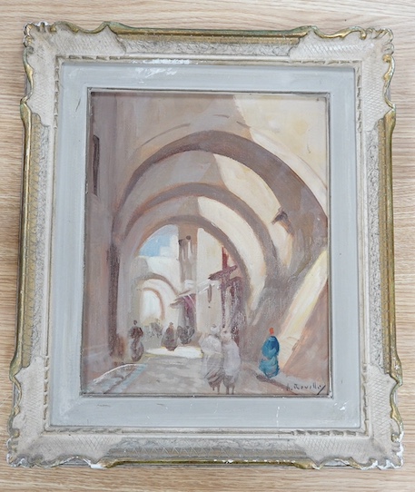 A. Robelly, Orientalist oil on board, Arabian street scene, signed, 23 x 29cm. Condition - good